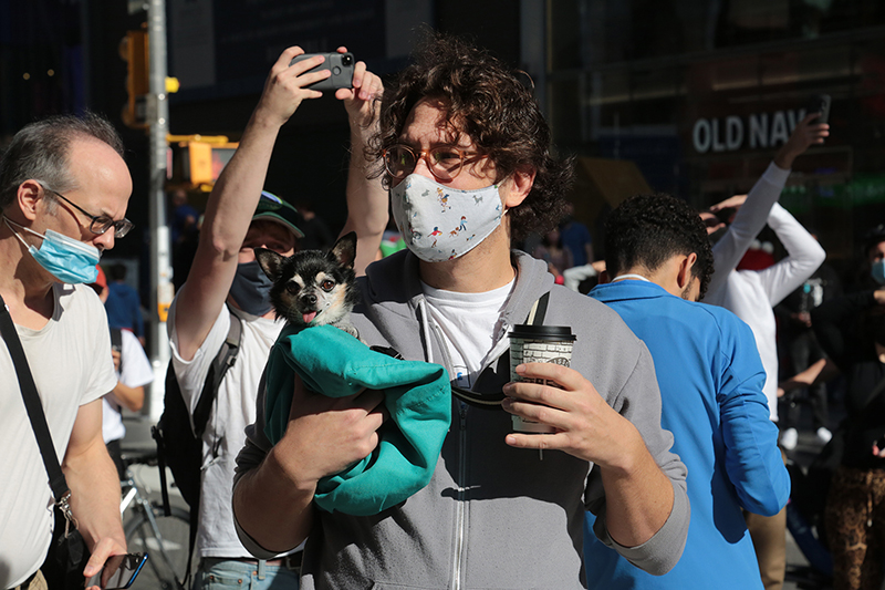 2020 Election Celebrations : New York City : Times Square : Richard Moore : Photographer : Photojournalist